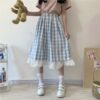 Sweet Teen Girl Plaid Vintage Long Skirt Long Skirts kawaii