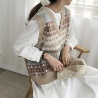 Vintage gebreid vest met V-hals Harajuku-kawaii