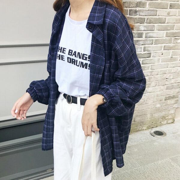 Vintage Plaid Long Sleeve Shirt Korean kawaii