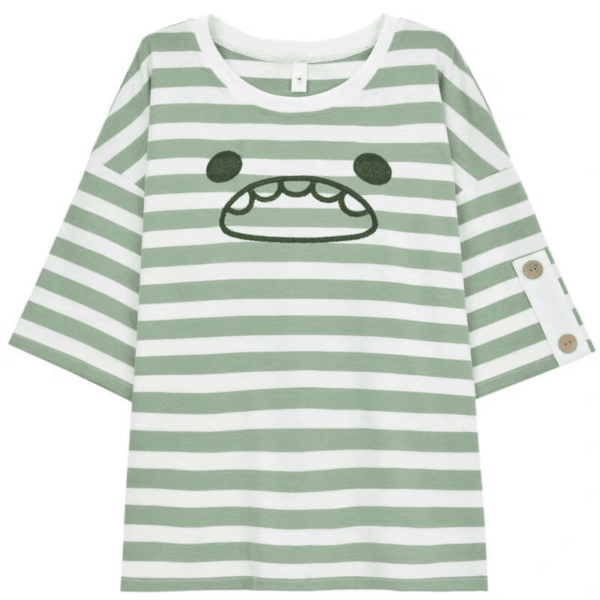 Kawaii Monster Stripe T-Shirt Pocket Overalls Cartoon kawaii