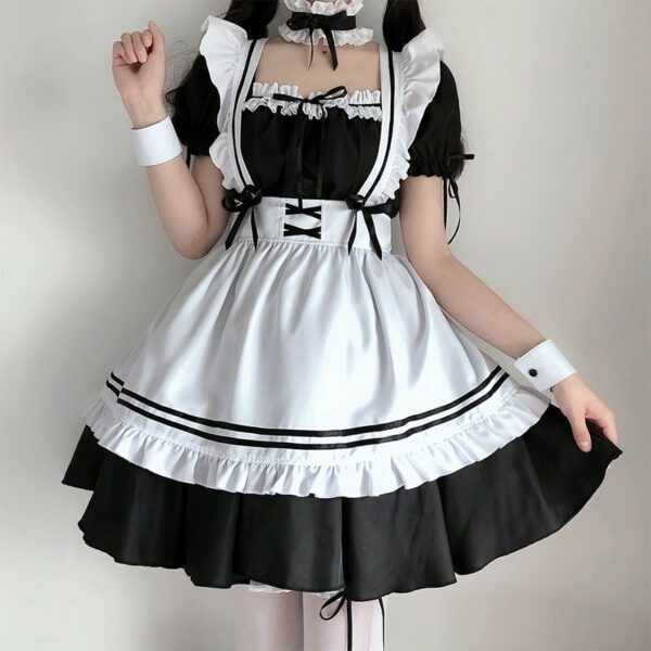 Cute Lolita Maid Animation Outfit Dress Set Black kawaii