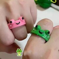 귀여운 개구리 수지 반지 2Pcs 커플 반지 카와이