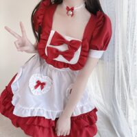 Vestido de princesa lolita con mangas abullonadas y lazo kawaii Delantal kawaii
