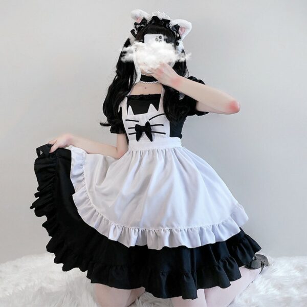 Kawaii Kitty Bow Lolita Maid Dress Set 2 Piece Suit kawaii