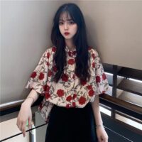 Shortsleeved Blouse With Floral Pattern Fresh kawaii