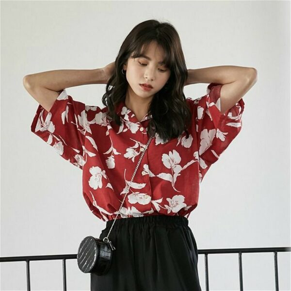 Shortsleeved Blouse With Floral Pattern Fresh kawaii