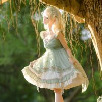 Sweet Lolita Lace Polyester Ärmlös grön Lolita jumperkjolar Forest Fairy kawaii