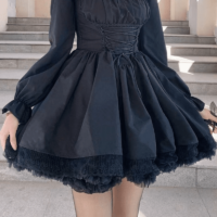 Kawaii sznurowana gotycka słodka sukienka z bufką Koreańskie stylowe kawaii