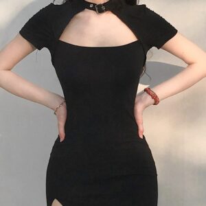 Mini sukienka w stylu punkowego chokera z rozcięciami po bokach Gotycka kawaii