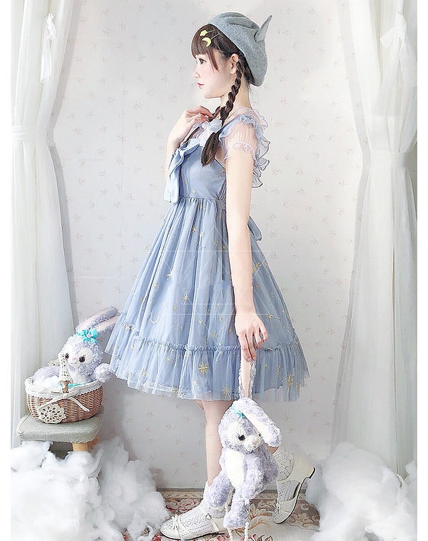 Sweet Blue Polyester Sleeveless Lolita Dress Cosplay kawaii