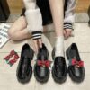 Black Bows Round Toe PU Leather Lolita Pumps Bow kawaii