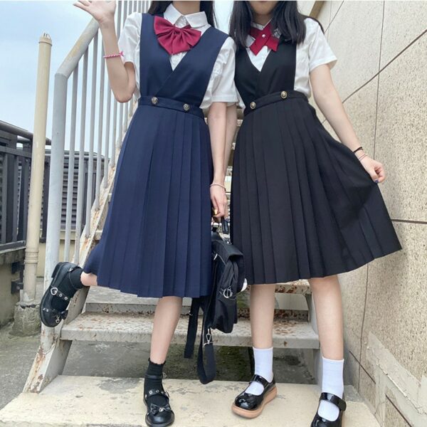 Kawaii Bow Tie Pleated Suspender Skirt Two Pieces Set Bow Tie kawaii