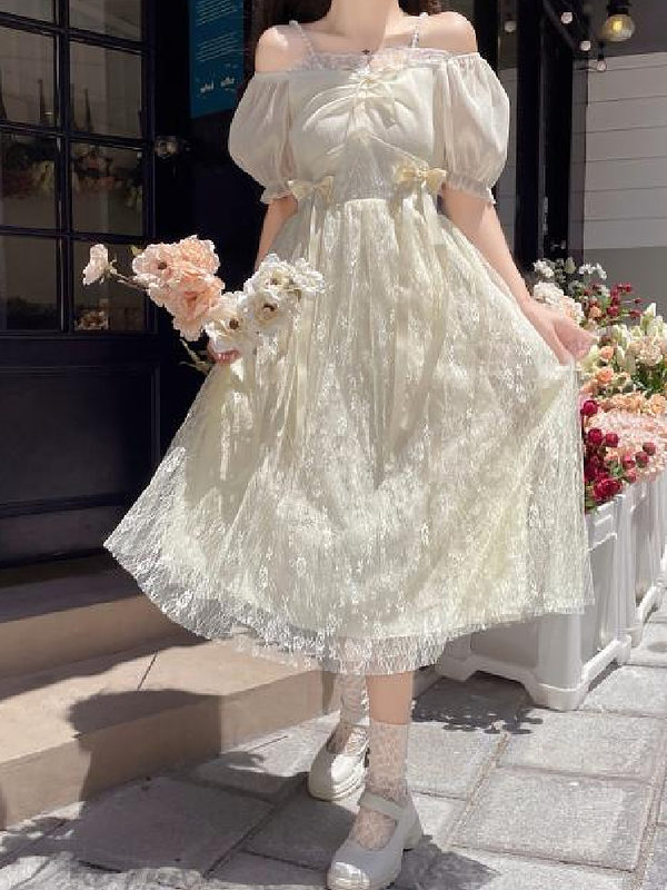 Kawaii Lolita Style Puff Sleeves Princess Dress Fairy Dresses kawaii