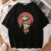 카와이 닌자 고양이 프린트 티셔츠 일본어 귀엽다