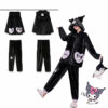 Kuromi Inspired Black Plush Hooded Pajama Set Animation kawaii