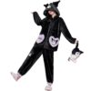Kuromi Inspired Black Plush Hooded Pajama Set Animation kawaii