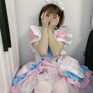 Kawaii Bow Ruffle Maid Lolita Princess Dress Set Cosplay klänning kawaii