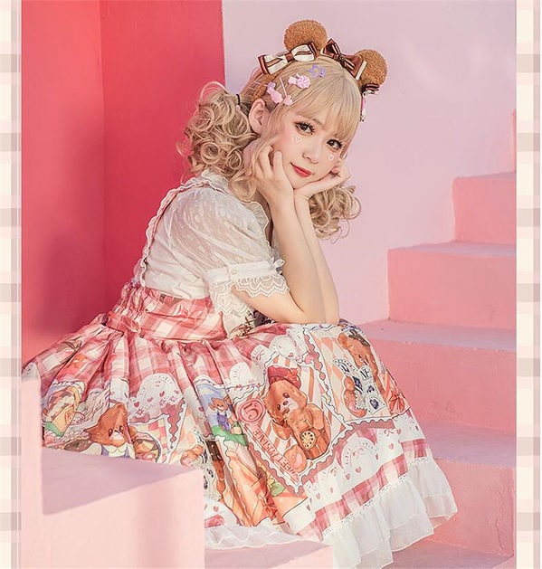 Kawaii Stamp Bear Printing Lolita JSK Dress JSK kawaii