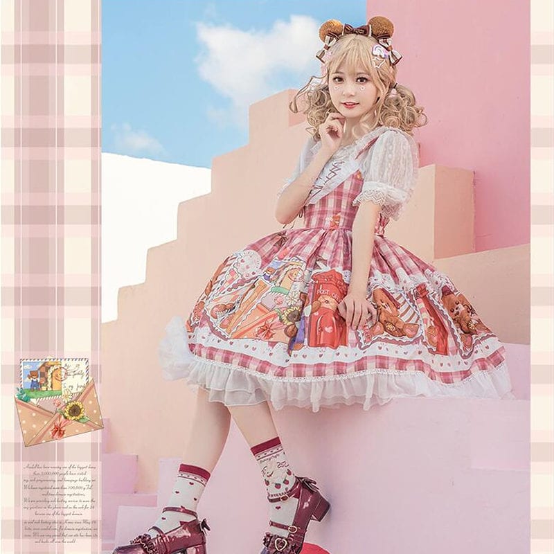 Kawaii Stamp Bear Printing Lolita JSK Dress JSK kawaii