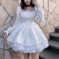 Kawaii Lace Up Gothic Puff Sweet Dress Korea Snygg kawaii