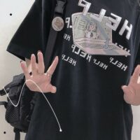 T-shirt Kawaii « HELP » avec impression par ordinateur Harajuku kawaii
