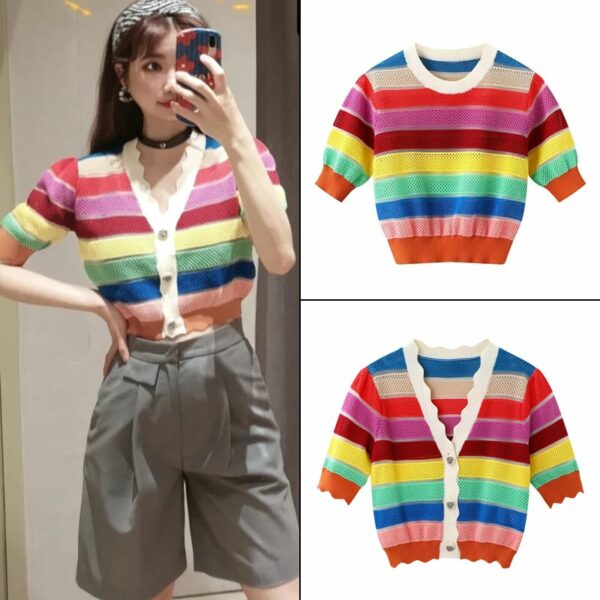 Rainbow Striped Sweater Shirt Rainbow kawaii