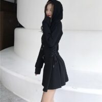 Robe à capuche à taille corset Kawaii noir