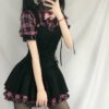 Lolita Pink Plaid Short Sleeve Strap Midi Dress Harajuku kawaii