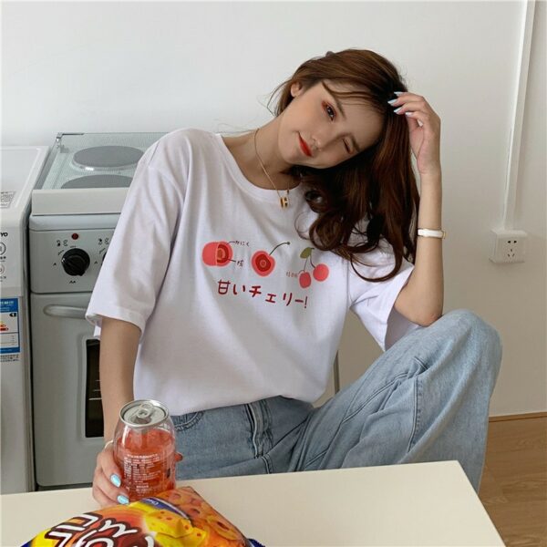 Kawaii Casual Fruit Print T-Shirt fruits kawaii