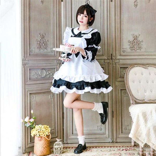 Kawaii Sweet Lolita Maid Bow Dress Set Cosplay kawaii