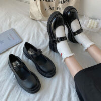Черные кожаные туфли Academic Lolita с круглым носком из искусственной кожи Колледж каваи