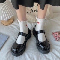 Scarpe accademiche Lolita nere in pelle PU con punta tonda Kawaii universitario