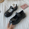 Academic Lolita Black Round Toe PU Leather Shoes College kawaii