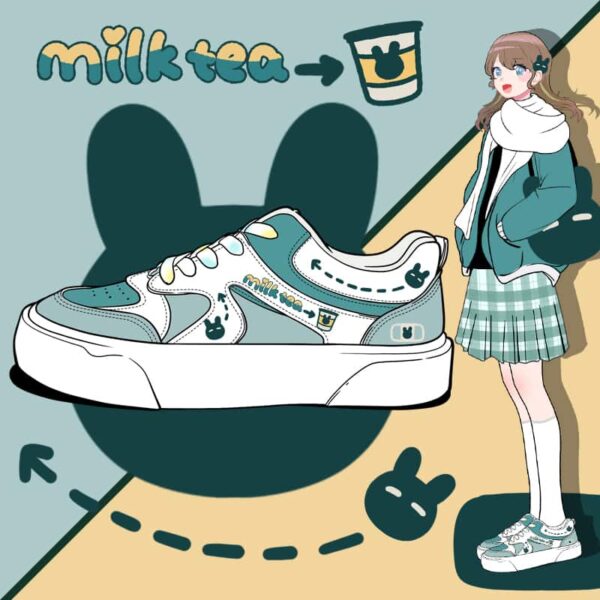Milk Tea Colorblock Round Toe Shoes Anime Girls kawaii