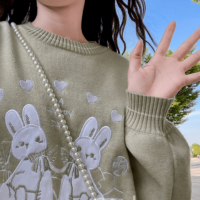 Pull tricoté imprimé lapin de dessin animé Kawaii Dessin animé kawaii