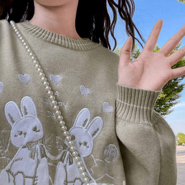 Kawaii Cartoon Bunny Printed Knitted Sweater Cartoon kawaii
