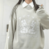 Pull tricoté imprimé lapin de dessin animé Kawaii Dessin animé kawaii