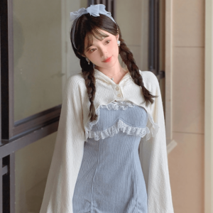 Kawaii słodka koronkowa kokarda wąska sukienka Lolita Bajkowa kawaii