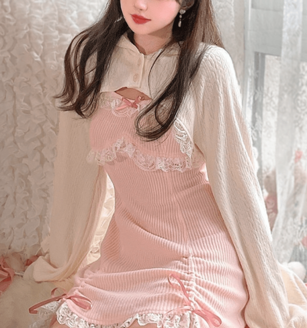 Vestido Kawaii Sweet Lace Bow Slim Lolita Fairycore kawaii
