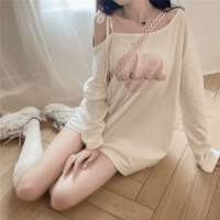 Kawaii Słodki, sznurowany T-shirt z odkrytymi ramionami Kawaii japońskie