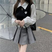 Stickade blusar i koreanskt mode Preppy Style Crop Tops kawaii