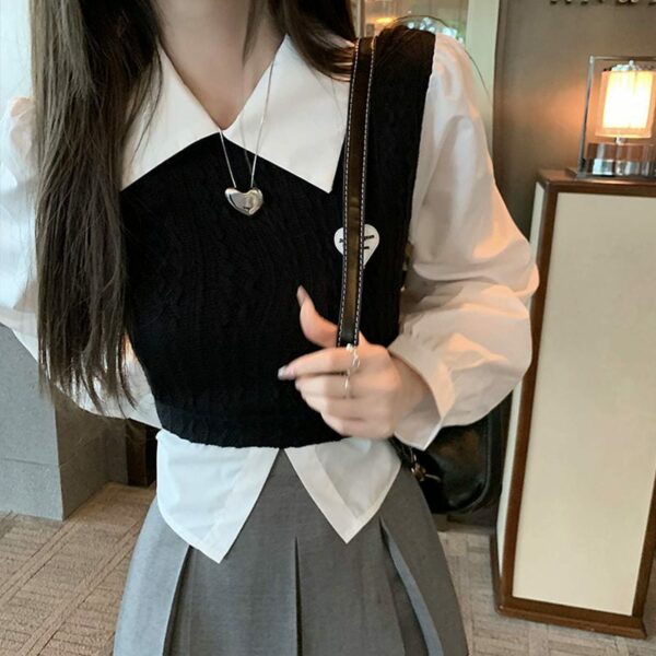 Korean Fashion Preppy Style Knitted Blouses Crop Tops kawaii