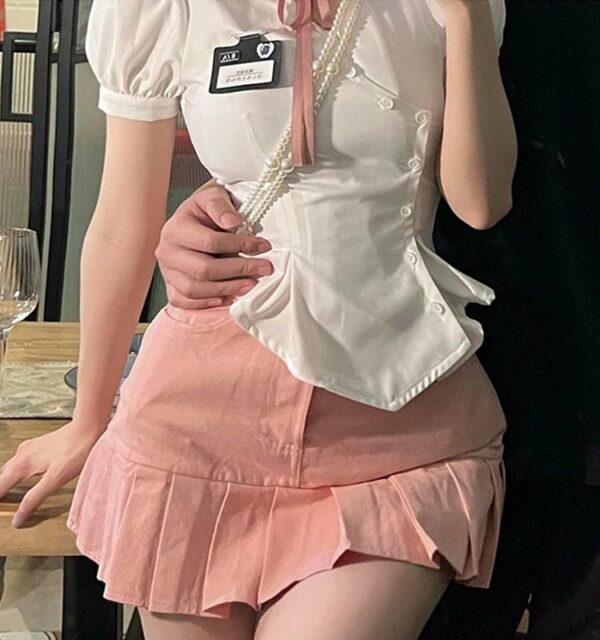 코리안 프레피 스타일 슬림 화이트 셔츠 한국어 귀엽다