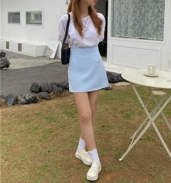 韓流スイートベーシック無地ミニスカートAラインスカートかわいい