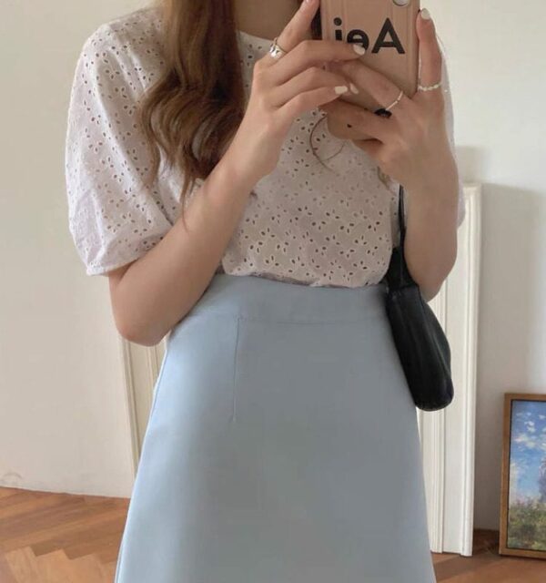 Koreańska, słodka, podstawowa, jednolita spódnica mini Spódnica w kształcie litery A, kawaii