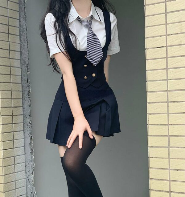 تنورة قصيرة ذات ثنيات لزي المدرسة الكورية كاواي كوري