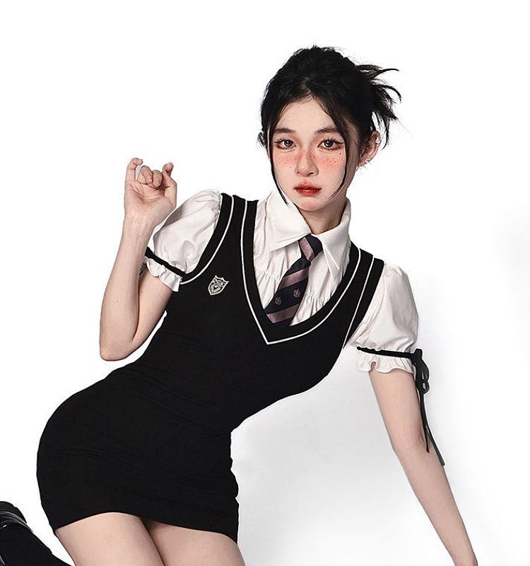Korean Preppy Style Black Vest Dress Korean kawaii