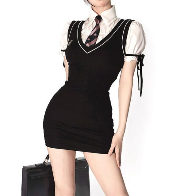 Черное платье-жилет в корейском стиле преппи корейский каваи