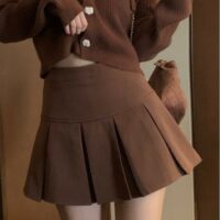 Y2K Винтажная коричневая плиссированная юбка корейский каваи