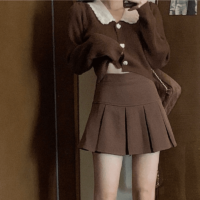 Brązowa plisowana spódnica Y2K Vintage Koreańskie kawaii